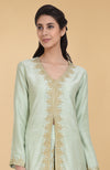 Sage Green Gold Tilla Aari Embroidered Raw Silk Lehenga Set