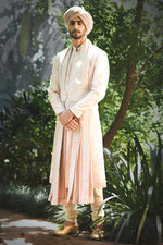Unending Love Barely Pink Floral Embroidered Silk Sherwani Set