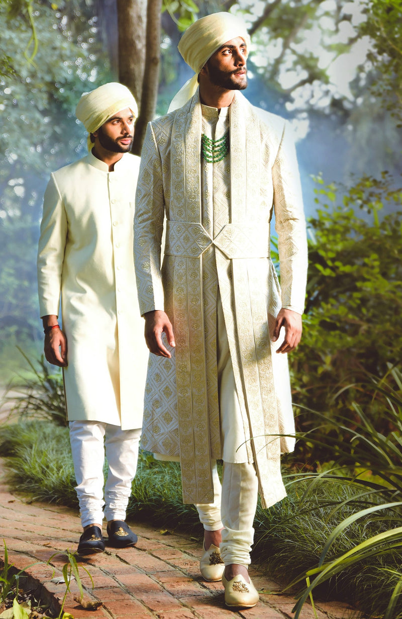 A Love Song Ivory Embroidered Silk Sherwani Set