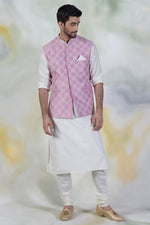 Onion Pink Floral Embroidered Silk Bandi Jacket