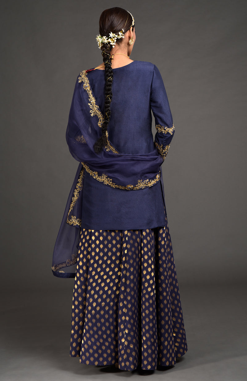 Eclipse Blue Benares Weave Zardozi Embroidered Lehenga Set
