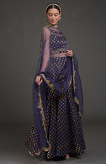 Eclipse Blue Benares Weave Zardozi Embroidered Lehenga Set