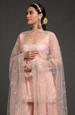 Nude Pink-Gold Zardozi Beads & Sequin Hand Embroidered Dupatta
