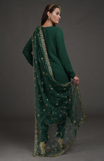 Emerald Green-Gold Zardozi Beads & Sequin Hand Embroidered Dupatta