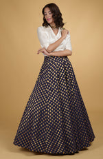 Eclipse Blue Banarasi Skirt & Satin Silk Shirt