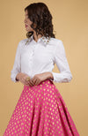Jeweled Crystal Hand Embroidered Shirt With Raspberry Pink Benaras Weave Skirt