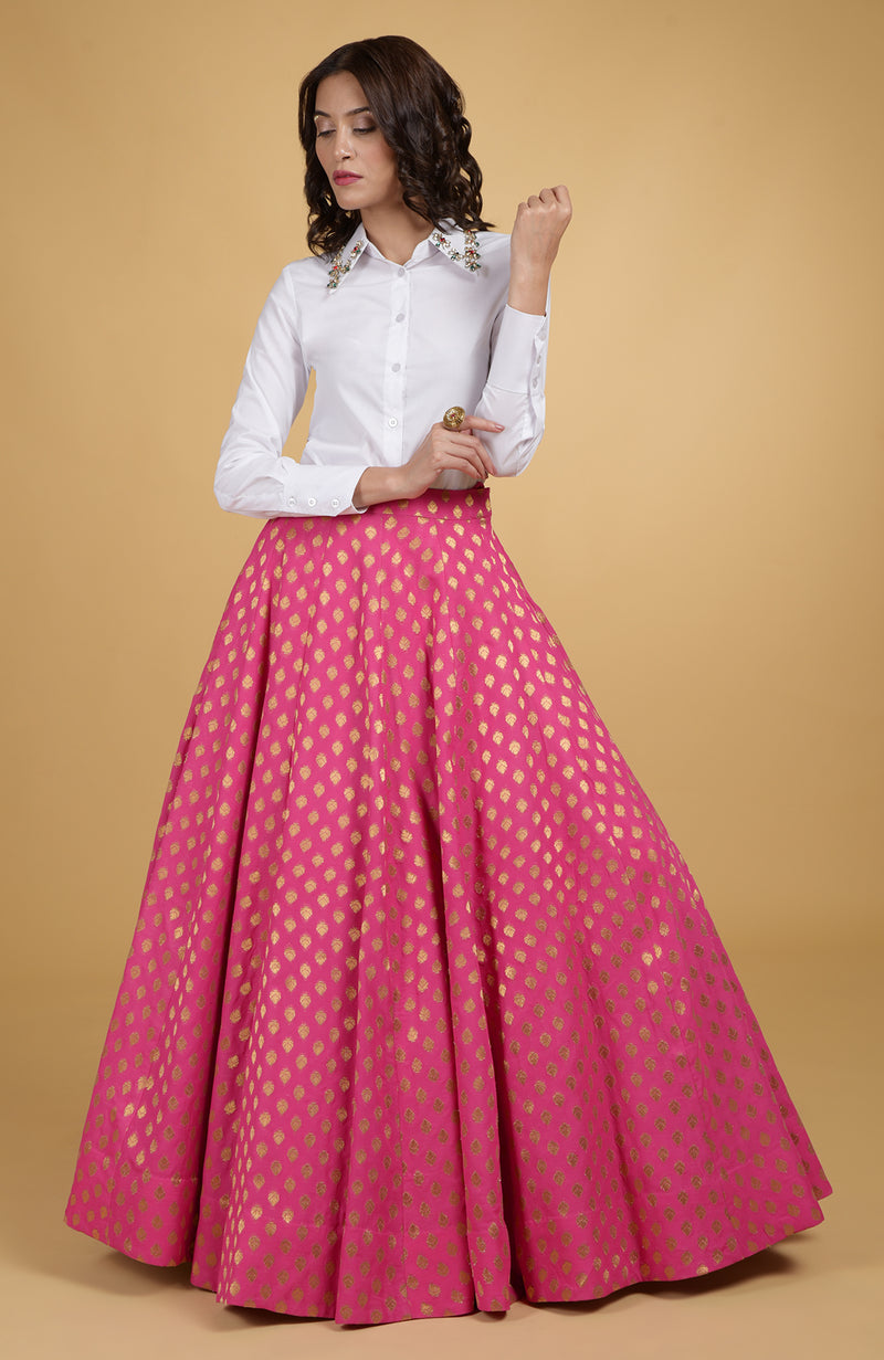 Raspberry Pink Benaras Weave Skirt