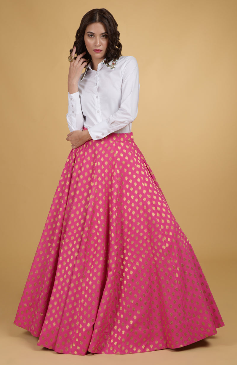 Raspberry Pink Benaras Weave Skirt
