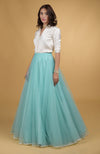 Tuquoise Tulle Skirt with Satin Shirt