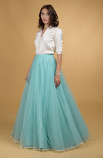 Tuquoise Tulle Skirt with Satin Shirt