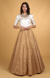 Antique Gold Brocade Skirt with Satin Silk Shirt