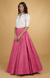 Raspberry Pink Benaras Weave Skirt with Satin Silk Shirt