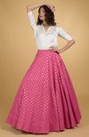 Raspberry Pink Benaras Weave Skirt with Satin Silk Shirt