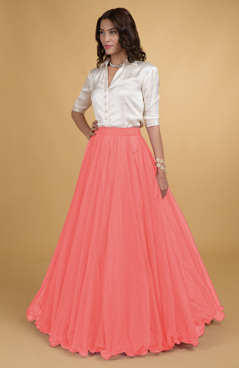 Coral Reef Tulle Flared Skirt