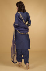 Eclipse Blue Benares Weave Zardozi Embroidered Suit