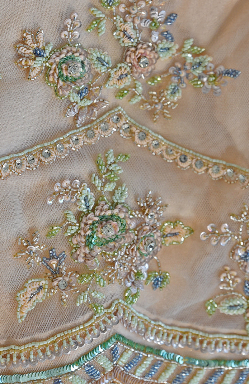 Champagne Pink Floral Sparkle Hand Embroidered Gown