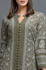 Olive Chikankari Embroidered Jacket Set