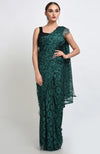 Peacock Green French Chantilly Lace Saree Set