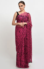 Raspberry French Chantilly Lace Saree Set