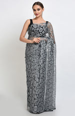 Silver Grey French Chantilly Lace Saree Set