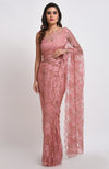 Peach Rose French Chantilly Lace Saree Set