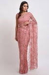 Peach Rose French Chantilly Lace Saree Set