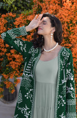 Emerald Green Parsi Gara Embroidered Jacket Set