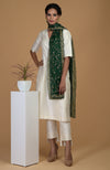 Emerald Green Zardozi Hand Embroidered Dupatta With Suit