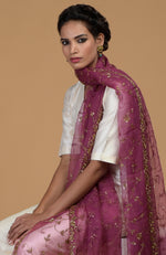 Peacock Pink Zardozi Hand Embroidered Dupatta With Suit