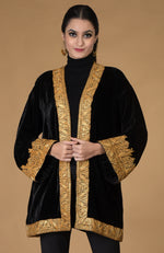 Black Kashmiri Tilla Embroidered Kimono Jacket
