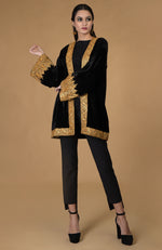 Black Kashmiri Tilla Embroidered Kimono Jacket