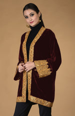 Burgundy Kashmiri Tilla Embroidered Kimono Jacket