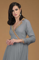 Slate Grey Inara Zardozi Hand Embroidered Kalidaar Dress