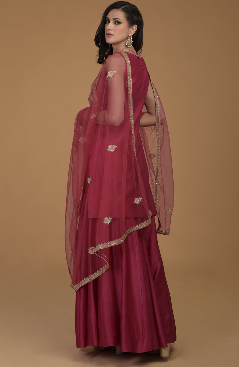 Ruby Red Zardozi Hand Embroidered Gharara Suit