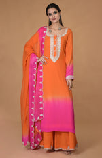 Orange-Hot Pink Ombre Tilla Embroidered Kurta Set
