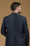 Orion Blue Pintuck Pure Raw Silk Bandhgala Jacket Set