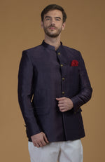 Eclipse Blue Linen Silk Bandhgala Jacket