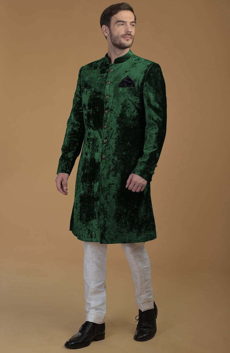 Emerald Green Silk Velvet Sherwani