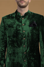 Emerald Green Silk Velvet Sherwani