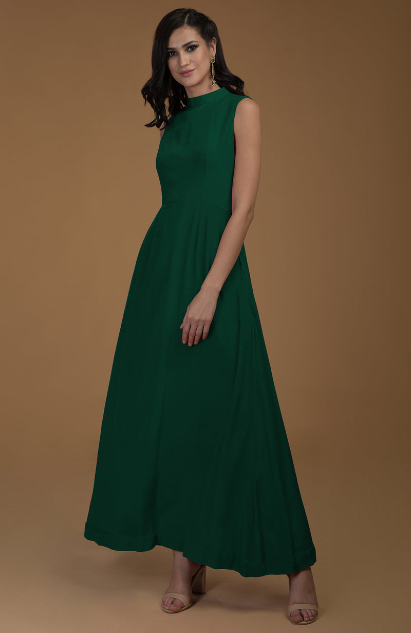 Bottle Green Pure Crepe Silk A Line Dress – Talking Threads