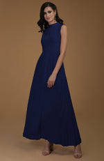 Navy Blue Pure Crepe Silk A Line Dress