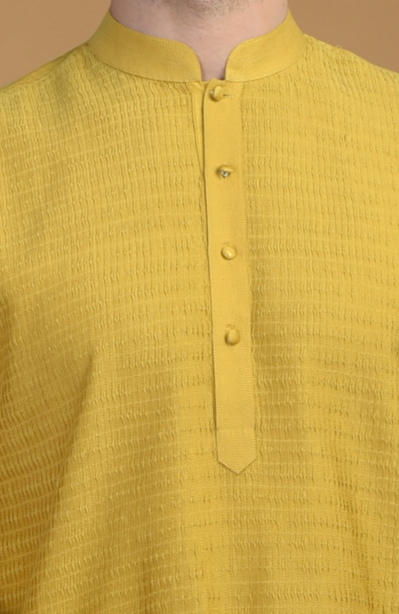 Sunglow Yellow Kurta With Pintuck & Kantha Detail