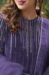 Purple Grey Crystal and Beads Shower Hand Embroidered Kurta Set