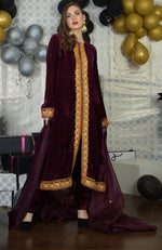 Burgundy Kashmir Tilla Embroidered Kurta Set With Dupatta