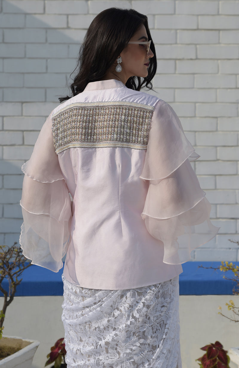 Pink Dainty Rhythm Crystal Hand Embroidered Jacket