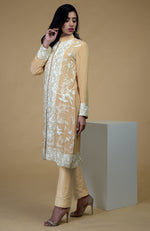 Fawn Ivory Parsi Gara Embroidered Jacket Set