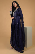 Midnight Blue Silver Kashmiri Tilla Embroidered Kurta Set With Dupatta
