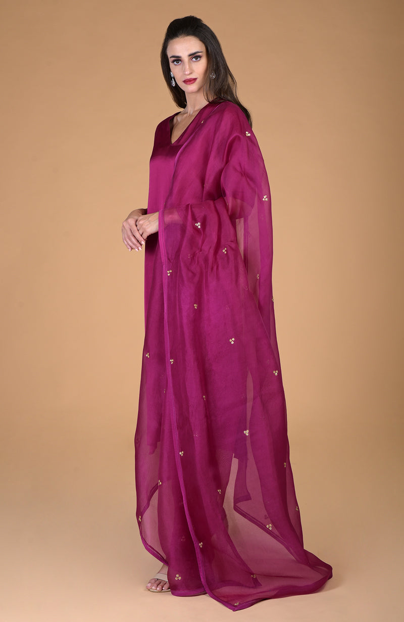 Peacock Pink Modal Suit With Beads Sequin Organza Dupatta