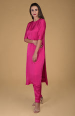 Hot Pink Modal Suit With Crystal Embroidered Organza Dupatta