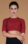 TARA - Red Foliage Hand Embroidered Blouse